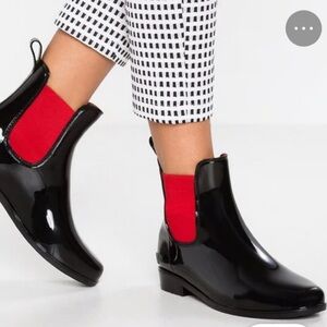 Lauren Ralph Lauren Womens Tally Black Red Outdoors Pull On Rain Boots Shoes 8